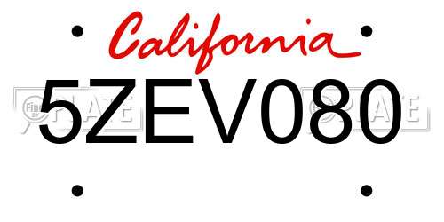 5ZEV080 California License Plate