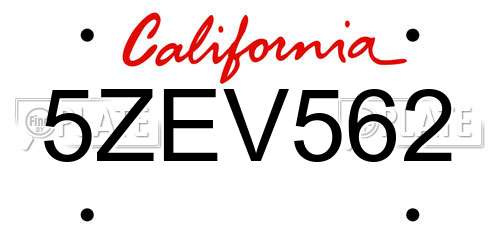 5ZEV562 California License Plate