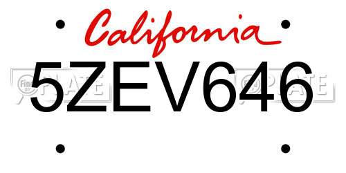 5ZEV646 California License Plate