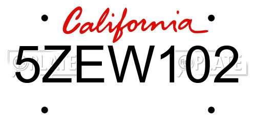 5ZEW102 California License Plate