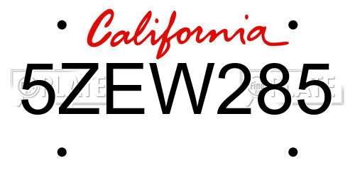 5ZEW285 California License Plate