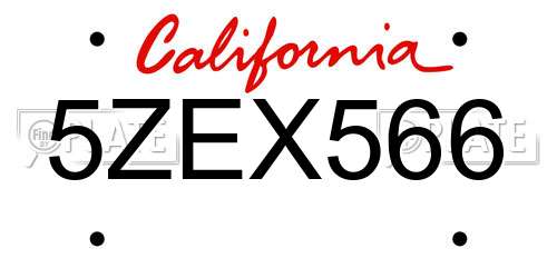 5ZEX566 California License Plate