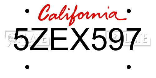 5ZEX597 California License Plate