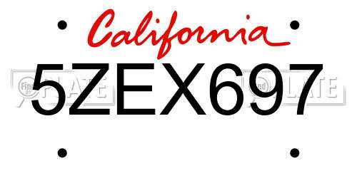 5ZEX697 California License Plate