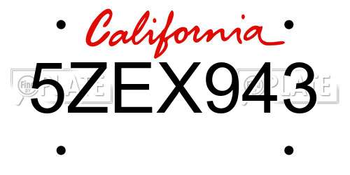 5ZEX943 California License Plate