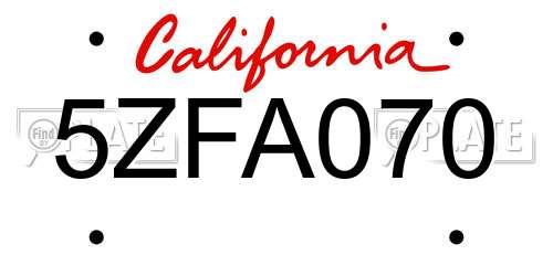 5ZFA070 California License Plate
