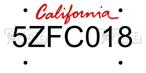 5ZFC018 California License Plate