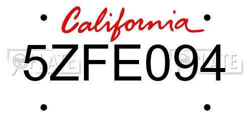 5ZFE094 California License Plate
