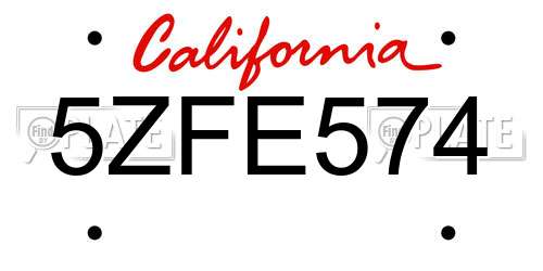5ZFE574 California License Plate