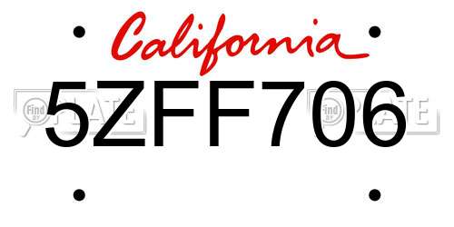 5ZFF706 California License Plate
