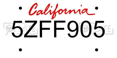 5ZFF905 California License Plate