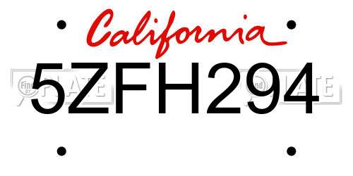 5ZFH294 California License Plate