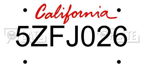 5ZFJ026 California License Plate