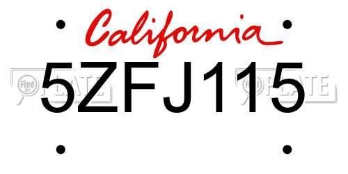 5ZFJ115 California License Plate