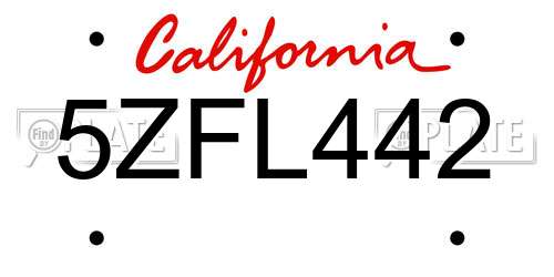 5ZFL442 California License Plate