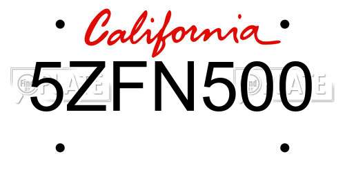 5ZFN500 California License Plate