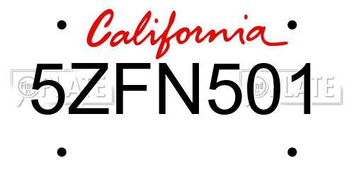 5ZFN501 California License Plate