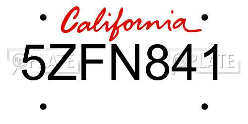 5ZFN841 California License Plate