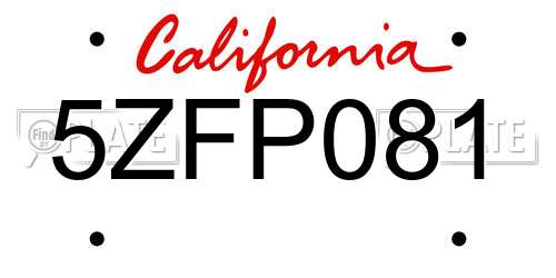 5ZFP081 California License Plate