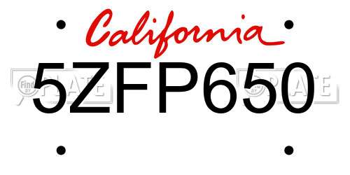 5ZFP650 California License Plate