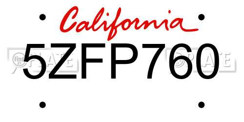 5ZFP760 California License Plate
