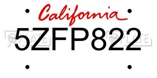 5ZFP822 California License Plate