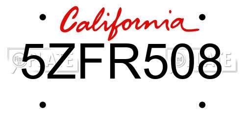5ZFR508 California License Plate