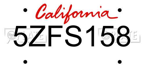 5ZFS158 California License Plate