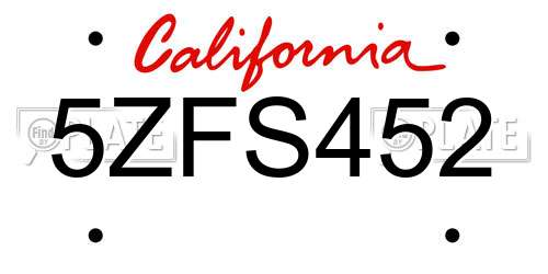 5ZFS452 California License Plate