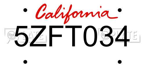 5ZFT034 California License Plate