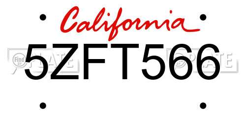 5ZFT566 California License Plate