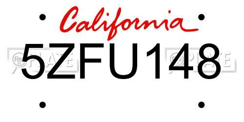 5ZFU148 California License Plate