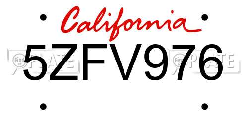 5ZFV976 California License Plate