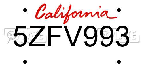 5ZFV993 California License Plate