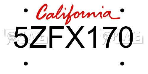 5ZFX170 California License Plate