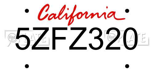 5ZFZ320 California License Plate