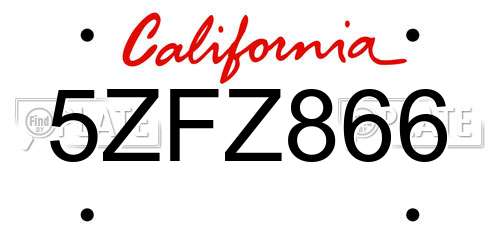 5ZFZ866 California License Plate