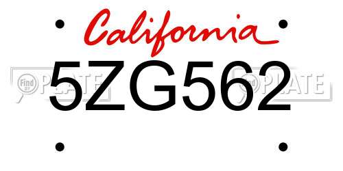 5ZG562 California License Plate