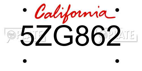 5ZG862 California License Plate