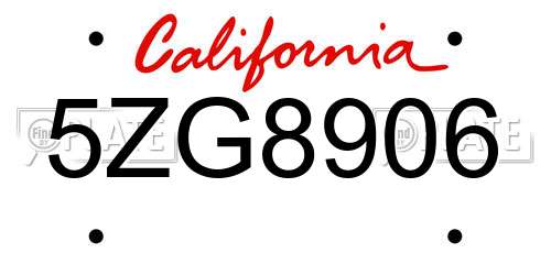 5ZG8906 California License Plate