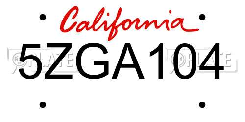 5ZGA104 California License Plate