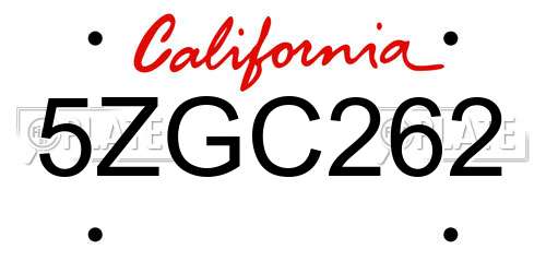 5ZGC262 California License Plate