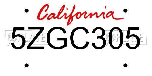 5ZGC305 California License Plate
