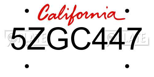 5ZGC447 California License Plate