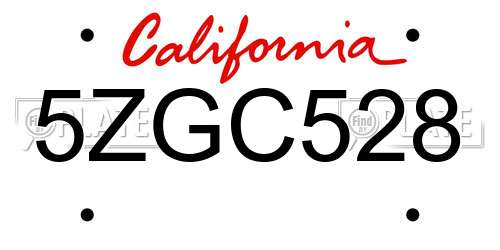 5ZGC528 California License Plate