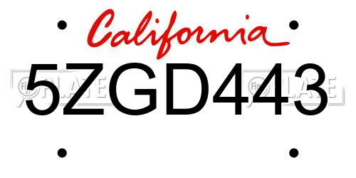 5ZGD443 California License Plate
