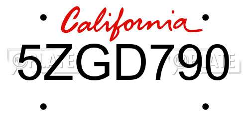 5ZGD790 California License Plate
