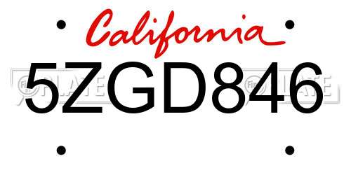 5ZGD846 California License Plate