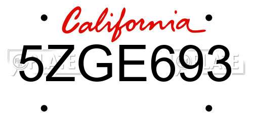 5ZGE693 California License Plate
