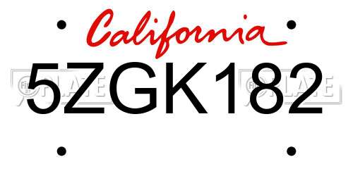 5ZGK182 California License Plate